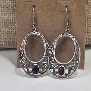 Women's Garnet Earrings Dangle Teardrop 925 Sterling Silver Deep Red Gemstone